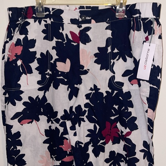 🌹NWT:Liz Claiborne Linen Blend Floral Print Pants - Picture 2 of 8